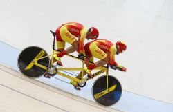 Ciclismo. Ignacio vila y Joan Font (deportista de apoyo) disputan la prueba de persecucin, en la clase MB, en la primera jornada de los Juegos Paralmpicos de Rio 2016.
