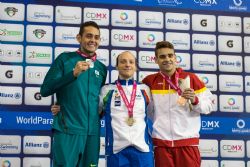 scar Salguero gana la medalla de bronce en 200 metros estilos SM9 durante la tercera jornada del Mundial de Natacin Paralmpica de Mxico 2017.