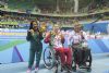 Teresa Perales junto a la medallista de bronce, Joana Mara Silva y la de oro, Zhang Li