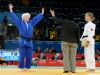 Marta Arce, celebrando su victoria ante la judoka finlandesa Paivi Tolppanen
