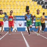 Gerard Descarrega y Marcos Blanquiño, en la prueba de 200 metros T11 del Mundial de Atletismo Doha 2015.