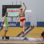 Sara Fernández, en una de sus tentativas de la prueba de salto de longitud T12 en el Mundial de Atletismo Doha 2015.