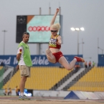 Sara Fernández, en una de sus tentativas de la prueba de salto de longitud T12 en el Mundial de Atletismo Doha 2015.