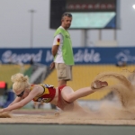 Sara Fernández, en una de sus tentativas de la prueba de salto de longitud T12 en el Mundial de Atletismo Doha 2015.