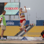 Sara Fernández, en una de sus tentativas de la prueba de salto de longitud T12 en el Mundial de Atletismo Doha 2015.