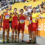 Relevo 4x100 masculino en la semifinal del Mundial de Atletismo Doha 2015: Martin Parejo y Tim Stewart, Diego Sancho, Gerard Descarrega y Marcos Blanquiño y Joan Munar.