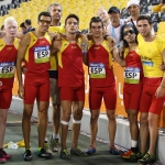 Relevo 4x100 T11-T13 del Mundial de Atletismo Doha 2015: Martin Parejo y Tim Stewart, Diego Sancho, Gerard Descarrega y Marcos Blanquiño y Joan Munar.