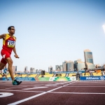 Joan Munar, finalizando la prueba de relevo 4x100 T11-T13 del Mundial de Atletismo Doha 2015.