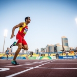 Joan Munar, llegando a meta en la prueba de relevo 4x100 T11-T13 del Mundial de Atletismo Doha 2015.