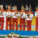 Relevo 4x100 T11-T13, bronce en el Mundial de Atletismo Doha 2015: Martin Parejo y Tim Stewart, Diego Sancho, Gerard Descarrega y Marcos Blanquiño y Joan Munar.