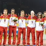 Relevo 4x100 T11-T13, bronce en el Mundial de Atletismo Doha 2015: Martin Parejo y Tim Stewart, Diego Sancho, Gerard Descarrega y Marcos Blanquiño y Joan Munar.