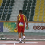 Kim López, durante la prueba de lanzamiento de disco T12 en el Mundial de Atletismo Doha 2015.