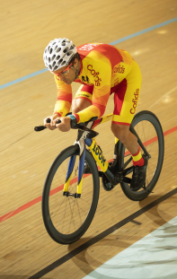 Óscar Higuera, con la selección española en el Mundial de Ciclismo en Pista de Apeldoorn 2019.