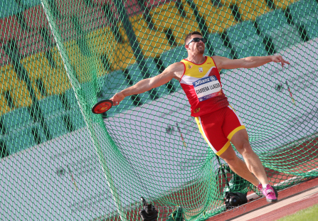 Héctor Cabrera, durante la competición de Disco T12 en el Campeonato de Europa de Berlín.