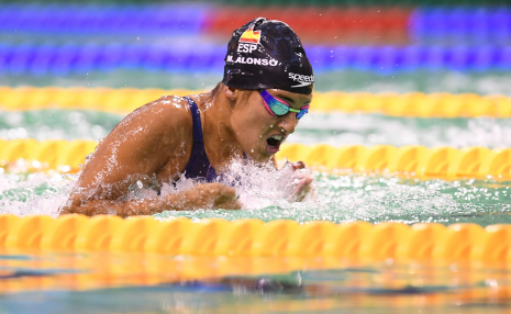 Michelle Alonso durante la prueba de los 100 braza SB14 del Europeo de Dublín 2018