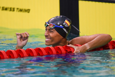 Teresa Perales, al concluir primera en la prueba de los 50 libres S5 en el Europeo 2018