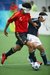 Partido de ftbol-5 entre Espaa y Argentina.