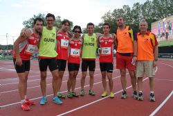 Maximiliano Rodríguez, Xavier Porras, Martín Parejo y Gerard Descarrega, el relevo español de 4x100 metros (clases T11-T13) en el Mundial de Lyon 2013
