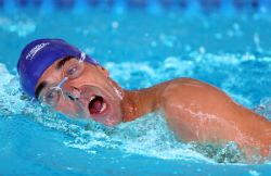 Sebastin Rodrguez durante la serie de los 100 metros libre (S5), del Campeonato del Mundo de Natacin Paralmpica en Montreal, Canad.