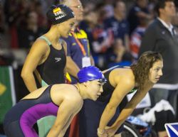 El relevo de chicas con Nria Marqus, Sarai Gascn, Isabel Yingua Hernndez y Teresa Perales en Glasgow 2015