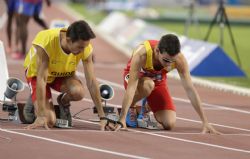 Gerard Descarrega y Marcos Blanquio semis 400m T11 Mundial Atletismo Doha 2015