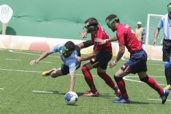 La Seleccin Espaola de Ftbol 5 contra Argentina en la fase de preliminares. Jornada 5 de los Juegos Paralmpicos de Ro. Espaa pierde por 1-0