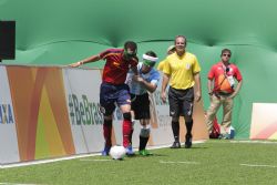 La Seleccin Espaola de Ftbol 5 contra Argentina en la fase de preliminares. Jornada 5 de los Juegos Paralmpicos de Ro. Espaa pierde por 1-0