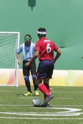 La Seleccin Espaola de Ftbol 5 contra Argentina en la fase de preliminares. Jornada 5 de los Juegos Paralmpicos de Ro. Espaa pierde por 1-0