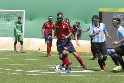 La Seleccin Espaola de Ftbol 5 contra Argentina en la fase de preliminares. Jornada 5 de los Juegos Paralmpicos de Ro. Espaa pierde por 1-0