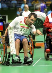 Benito Martn, durante su participacin en la fase previa del torneo paralmpico de boccia categora BC1-BC2