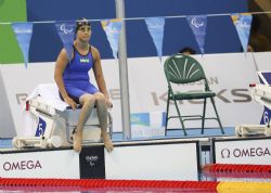 Teresa Perales en el poyete de salida a punto de disputar la final de 100 libres (S5)