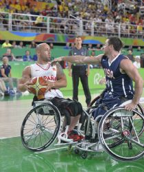 David Mouriz (14), durante una acción de la final paralímpica de baloncesto entre España y Estados Unidos (52-68)