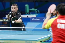 Juan Bautista Prez, durante su partido individual de la final por equipos de tenis de mesa que Espaa acab perdiendo frente a China por 1-2