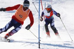 Jon Santacana y su guía Miguel Galindo en la Copa del Mundo de La Molina (Girona), enero 2009.