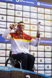 Sebastin Rodrguez consigue la medalla de bronce en 50 metros libre S5 durante la cuarta jornada del Campeonato del Mundo de Natacin Paralmpica Mxico 2017.