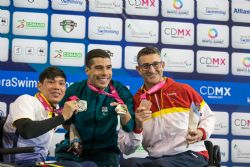 Sebastin Rodrguez consigue la medalla de bronce en 50 metros libre S5 durante la cuarta jornada del Campeonato del Mundo de Natacin Paralmpica Mxico 2017.