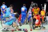 Veronica Pamies disputando un partido de boccia contra la seleccin de Tailandia 