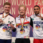 Iván Cano, en el podio de Berlín como campeón de Europa de Longitud T13.