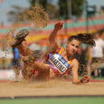 Sara Martínez, tras el salto que le dio el título de campeona de Europa en Berlín.