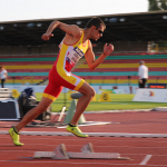 Lorenzo Albaladejo, en la salida de su prueba de 400 T38 en el Europeo de Berlín.