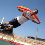 Daniel Pérez, nada más conquistar la medalla de plata en salto de altura del Europeo de Berlín.