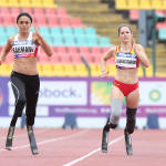 Sara Andrés, participando en la prueba de 200 metros T62 en el Europeo de Berlín.