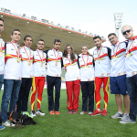 Atletas españoles posan con su medalla de oro en el Campeonato de Europa disputado en Berlín en 2018.
