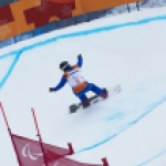 Imagen de Astrid Fina durante la carrera de banked slalom de los Juegos Paralímpicos de Pyeongchang 2018.