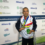 Miguel Ángel Martínez Tajuelo posa con la medalla de bronce (50 libres S3) en el Europeo de Dublín