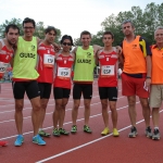 Maximiliano Rodríguez, Xavier Porras, Martín Parejo y Gerard Descarrega, el relevo español de 4x100 metros (clases T11-T13) en el Mundial de Lyon 2013.