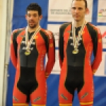 Ignacio Ávila y Joan Font, en el podio del Mundial de Ciclismo en Pista de Aguascalientes 2014.