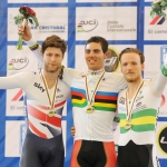 Alfonso Cabello, en el podio con la medalla de oro del Mundial de Ciclismo en Pista de Aguscalientes 2014.