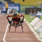 Santi Sanz, durante la prueba de los 1500 metros T52 en el Mundial de Atletismo Doha 2015.