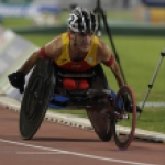 Santi Sanz, durante la prueba de los 1500 metros T52 en el Mundial de Atletismo Doha 2015.